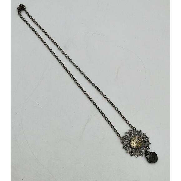 Gunmetal Steampunk Watch‎ Movement Gears Wheels Heart  Pendant Necklace - Picture 5 of 7